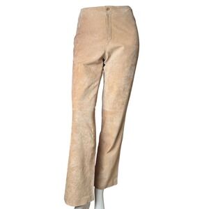 Vintage Live A Little Tan Suede Leather Pants Western Boho Y2K Straight Leg  6